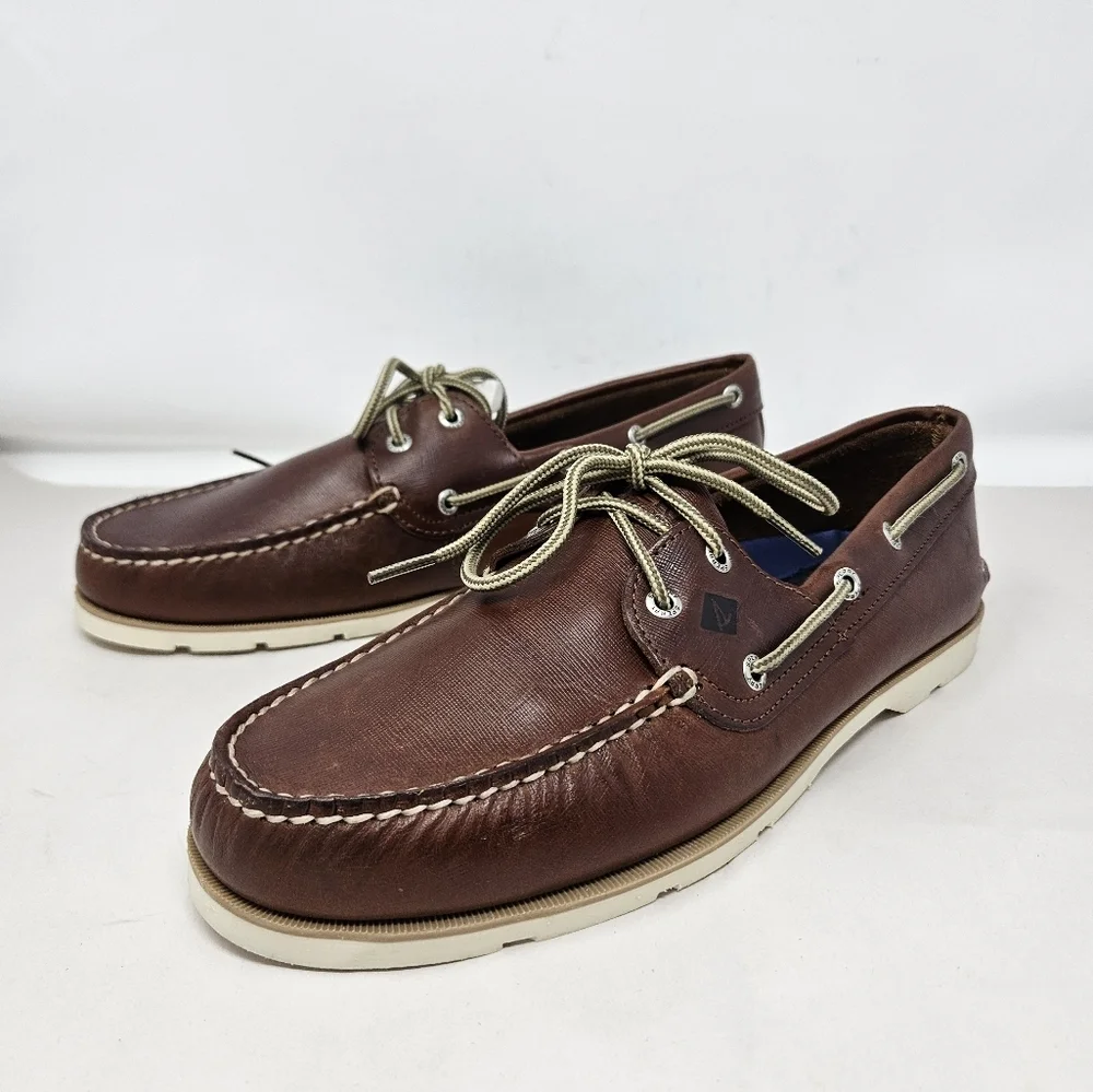Sperry Top-sider Mens Brown Leather Lace Up Boat Fish Beach Shoes Sz 11.5M